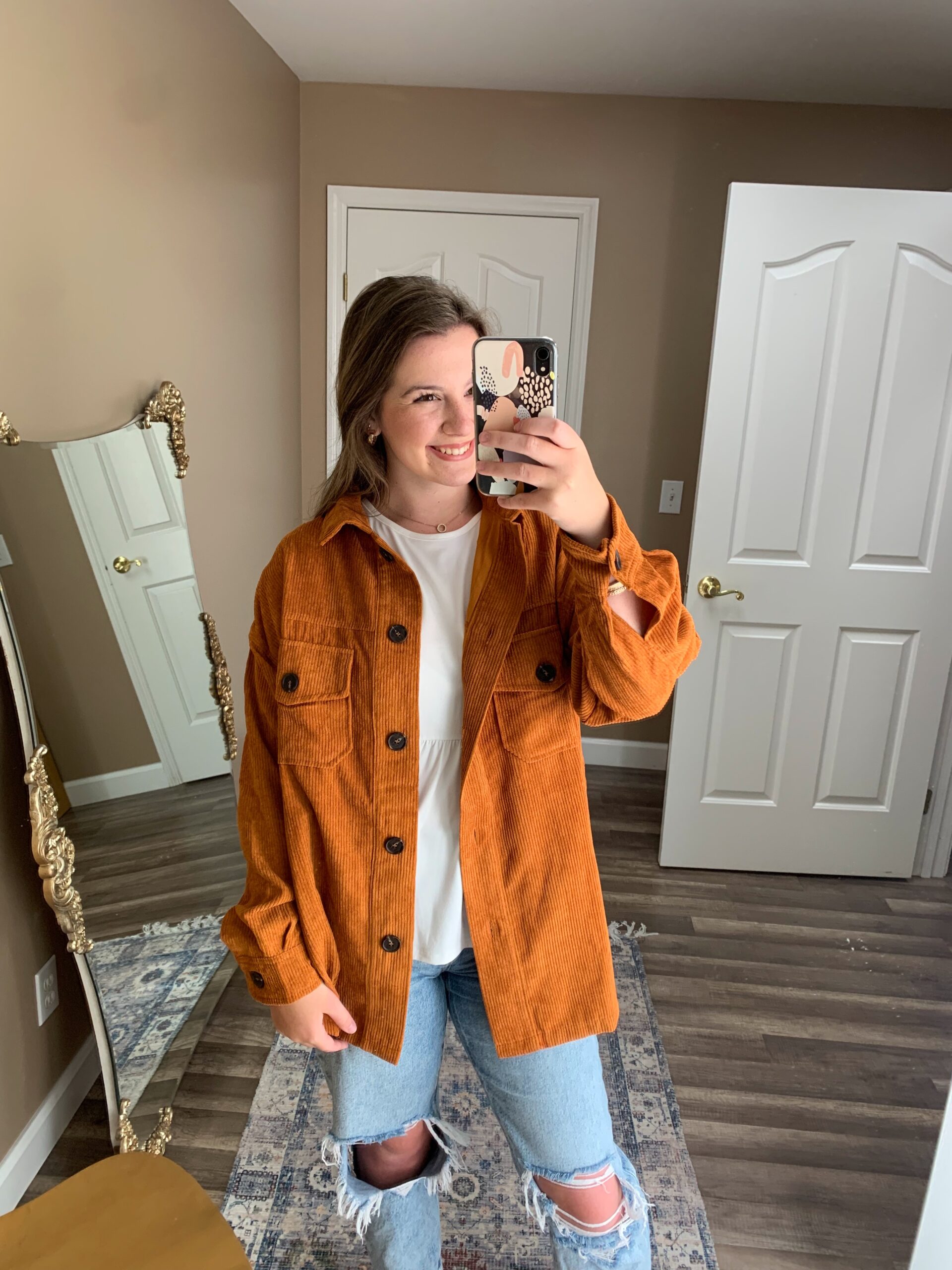 orange corduroy shacket