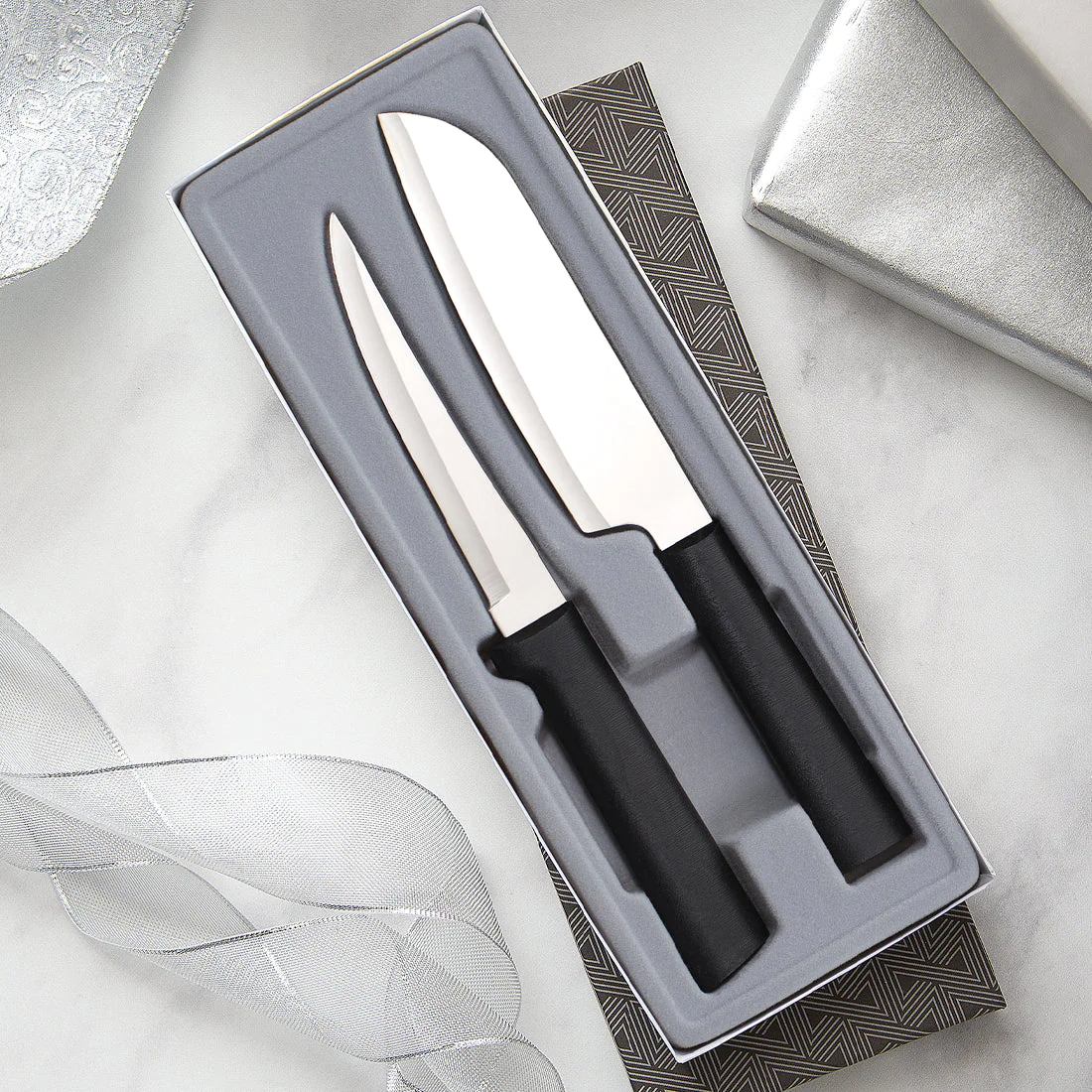Rada Cutlery 2-Piece Paring Knife Set and Knife Sharpener - Stainless Steel Blades with Aluminum Handles