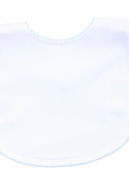 White Pima Cotton Bibb with Blue Picot Trim