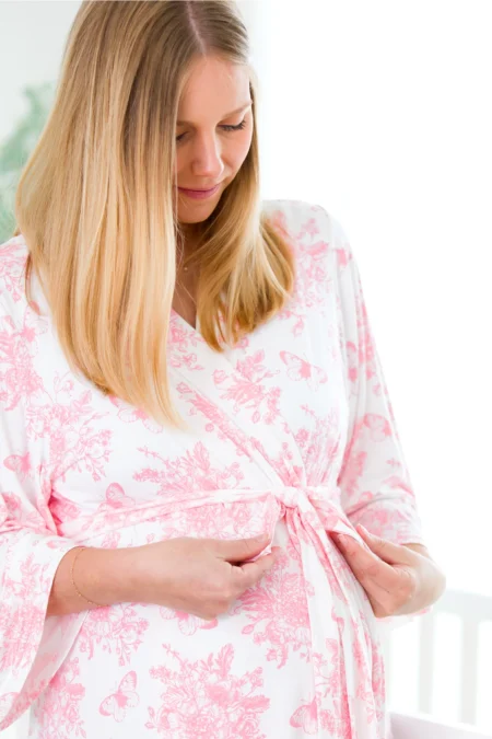 Pink Butterfly Garden Toile Maternity Robe-one size